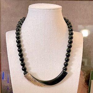 Vintage Trifari Black Enamel Gold-tone Necklace & Earrings Set